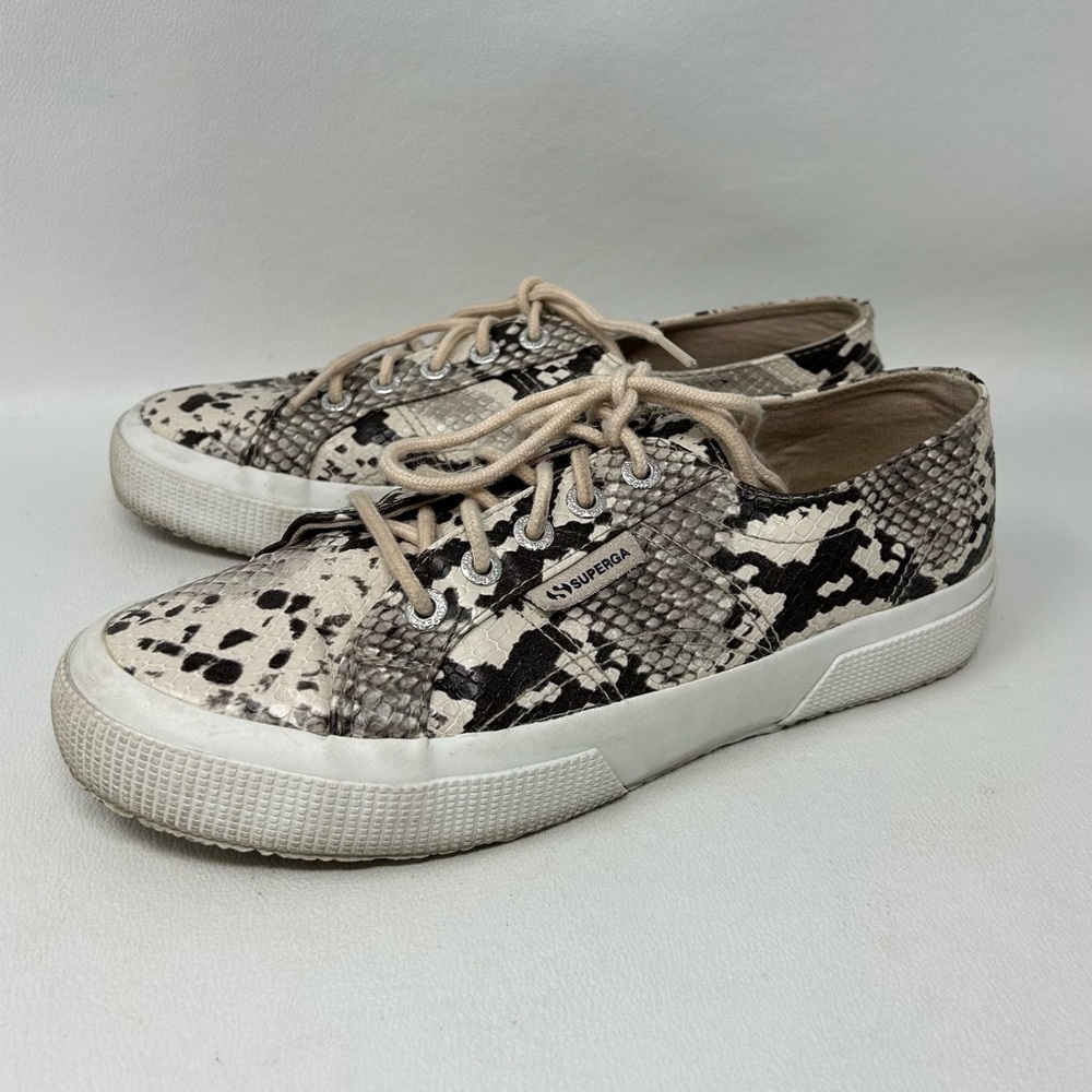 Superga snakeskin sneakers low top lace up animal print serpent womens size 7.5